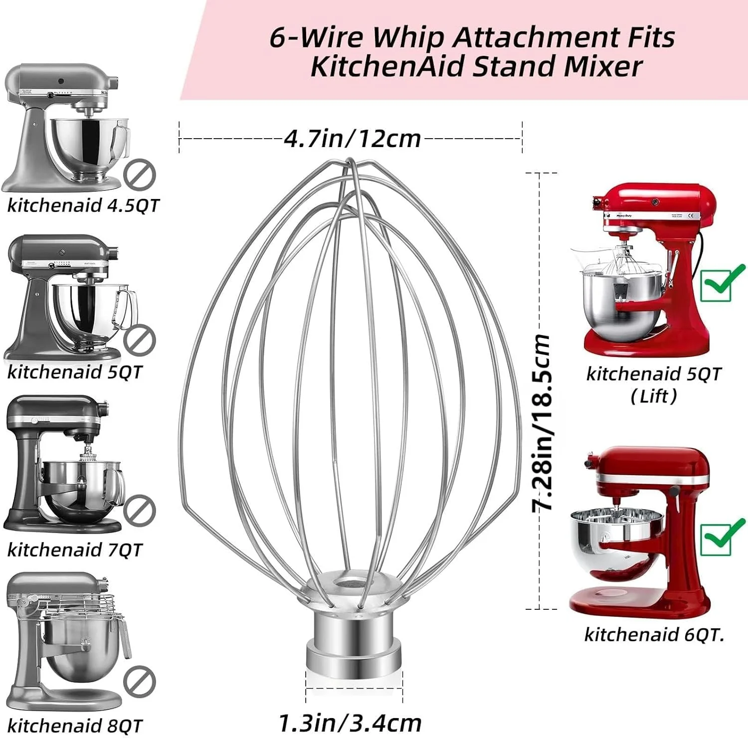 Gdrtwwh Stainless Steel Wire Whip Replacement for KitchenAid 5