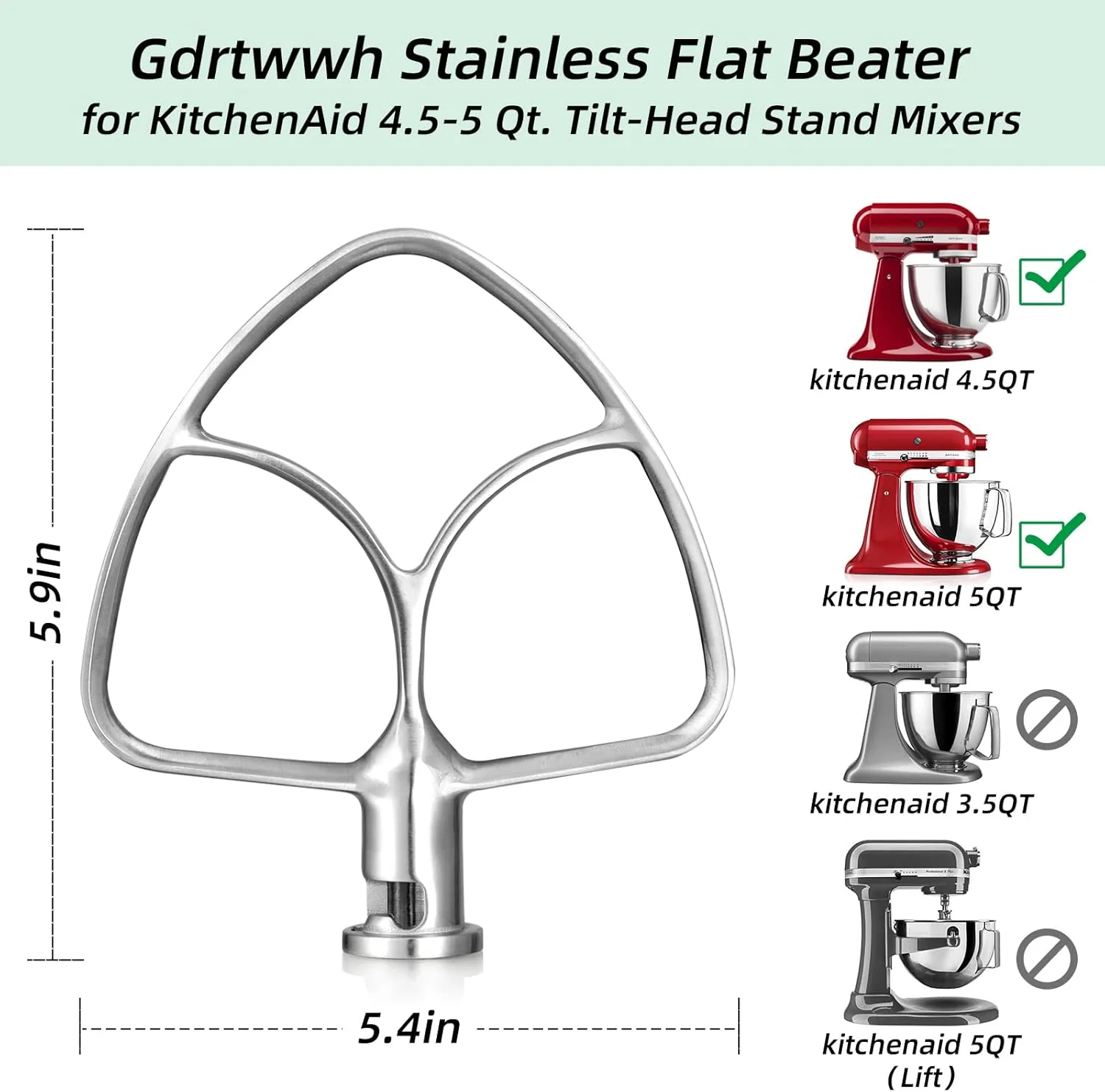 Gdrtwwh Stainless Steel Flat Beater Attachment for KitchenAid 4.5